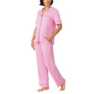 Room Service Women's Notch Collar Pajama Set Lightweight Jersey Fabric